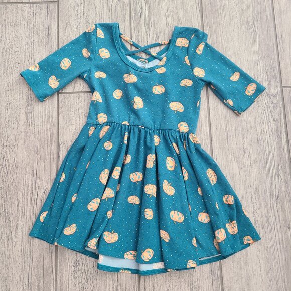 DotDot Smile toddler girls Teal Pumpkin Print Twirl Dress Size 2T - Picture 10 of 10